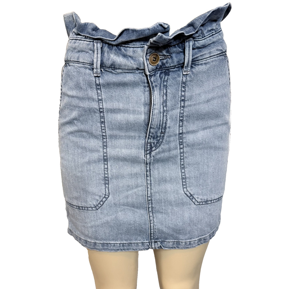 Free People Denim Paperbag Waist Mini Skirt Womens M Blue High Rise NWOT - Picture 2 of 8